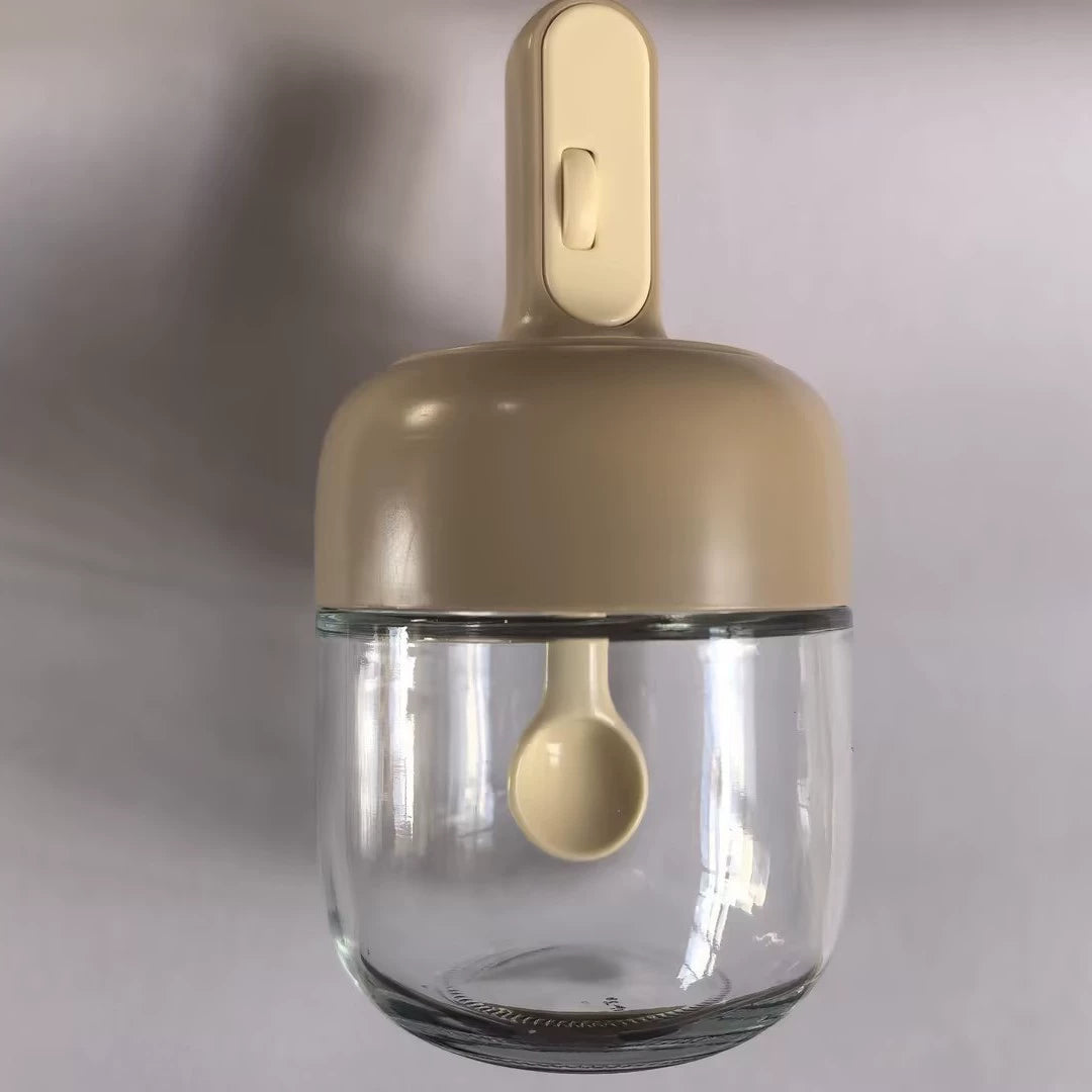 შუშის კონტეინერი კოვზით